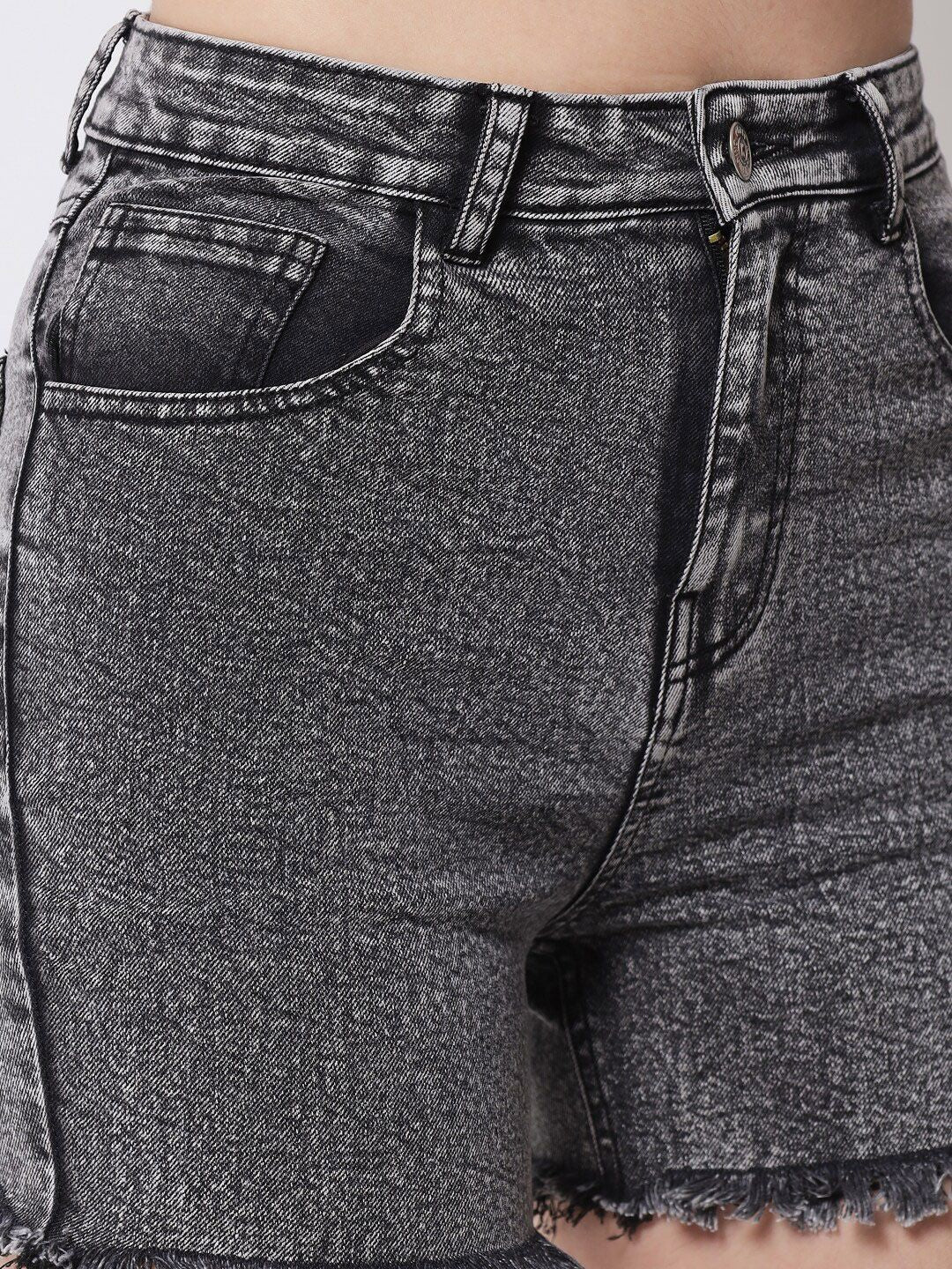 Kotty Women Black High-Rise Running Denim Shorts