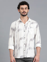 Kotty White & Grey Tie and Dye Spread Collar Relaxed Fit Casual Shirt