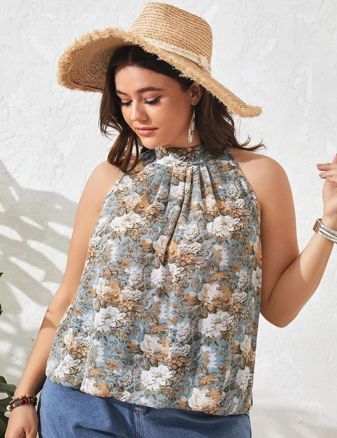 KOTTY Plus Size  Floral Printed Crepe Top