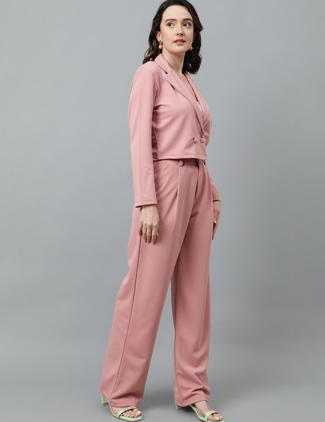 KOTTY BIZwear Pink Notched Lapel Collar Blazer & Mid Rise Trouser