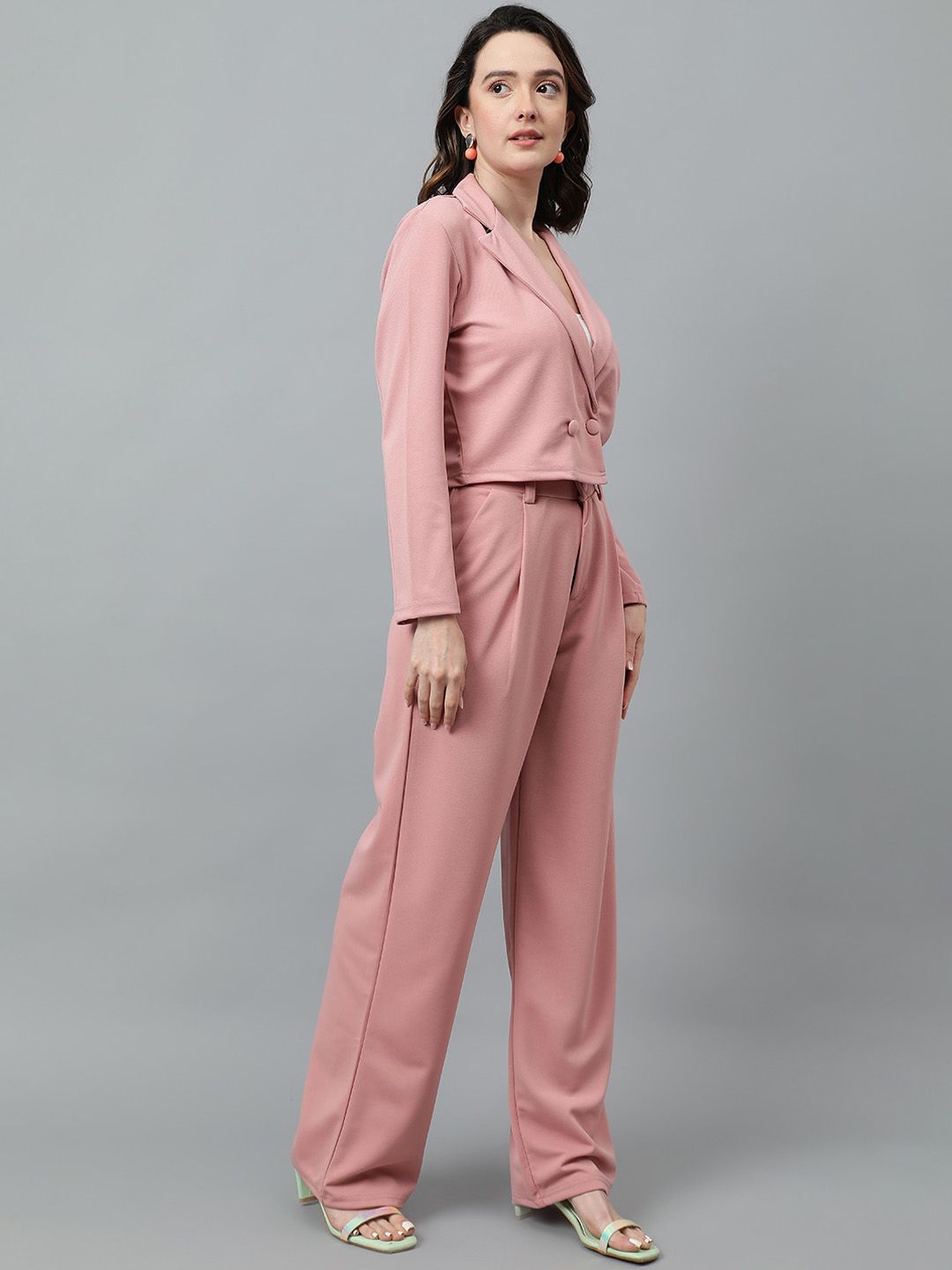 KOTTY BIZwear Pink Notched Lapel Collar Blazer & Mid Rise Trouser