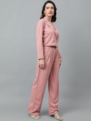 KOTTY BIZwear Pink Notched Lapel Collar Blazer & Mid Rise Trouser