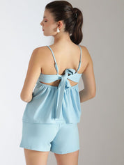 Kotty Blue Shoulder Straps Top With Shorts