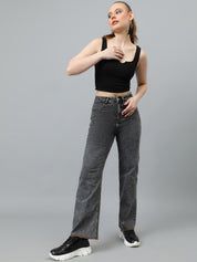 Kotty Women Jean Straight Fit Clean Look Light Fade Crinkle Stretchable Jeans
