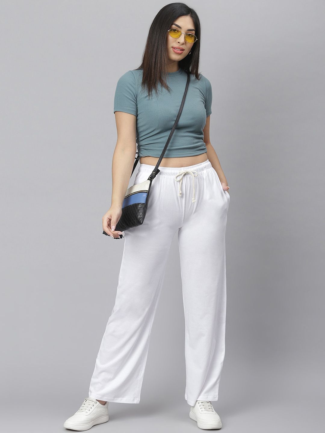 Kotty Women White Solid Straight-Fit Track Pants