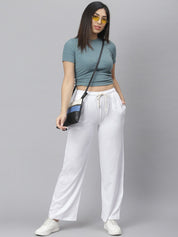 Kotty Women White Solid Straight-Fit Track Pants