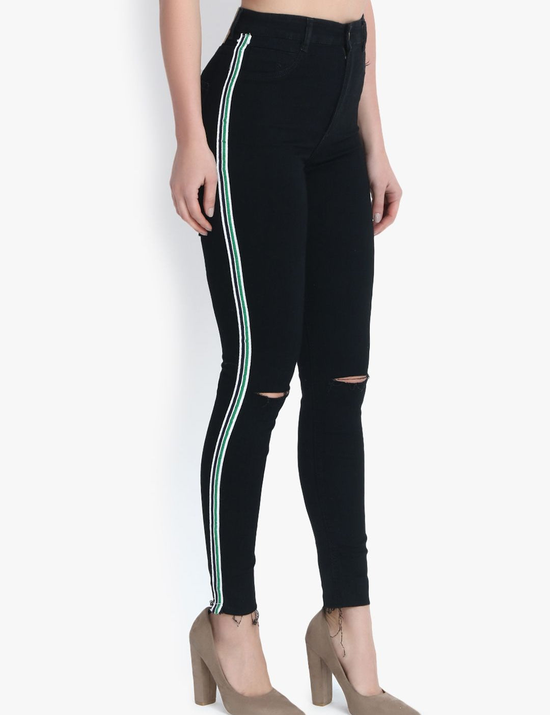 Kotty Women Black Skinny Fit High-Rise Slash Knee Stretchable Jeans