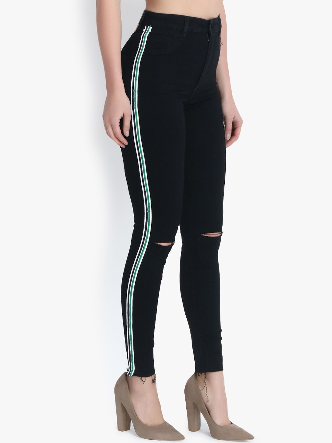 Kotty Women Black Skinny Fit High-Rise Slash Knee Stretchable Jeans