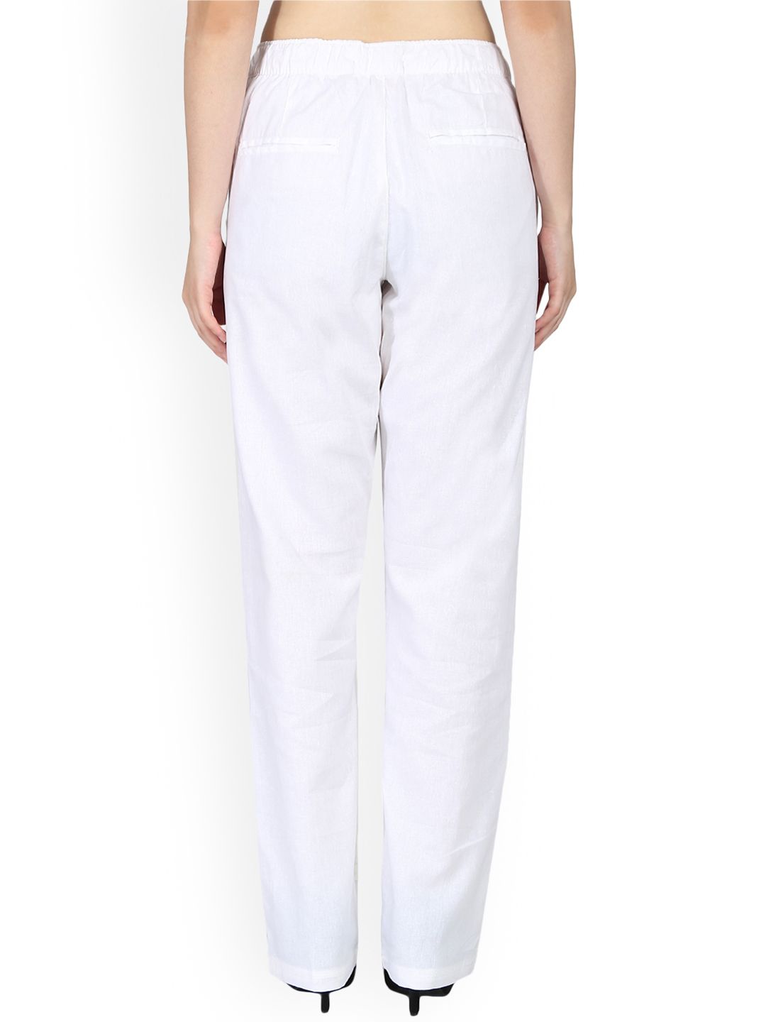 Kotty Women White Regular Fit Solid Linen Regular Trousers