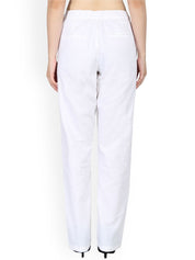 Kotty Women White Regular Fit Solid Linen Regular Trousers