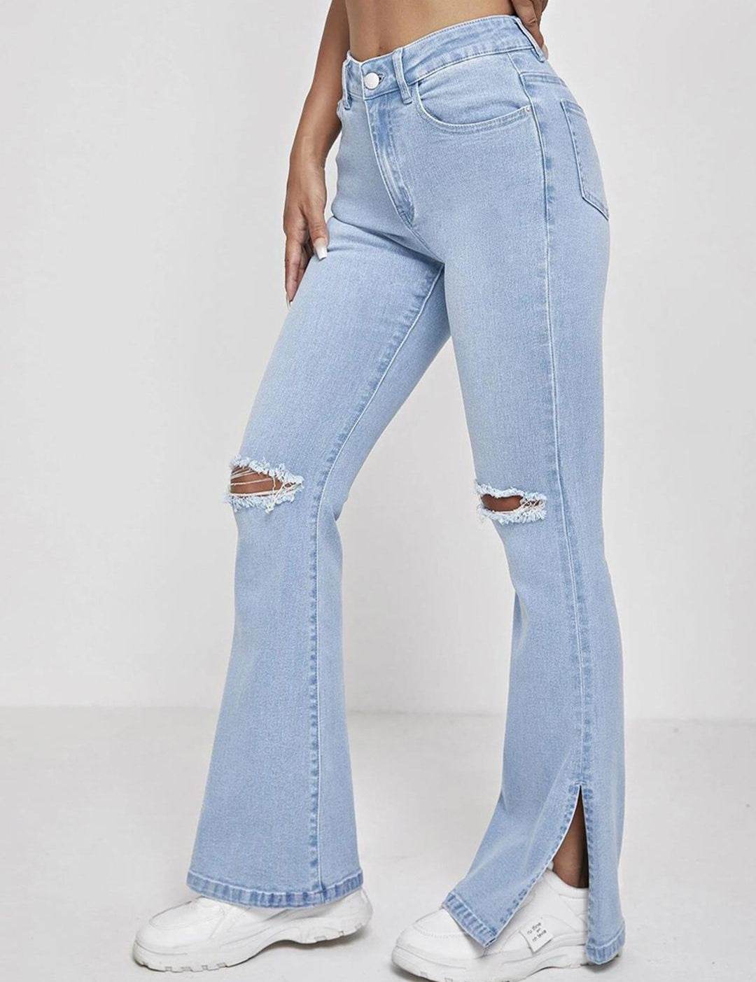 Kotty Women Jean Bootcut High-Rise Slash Knee Stretchable Jeans