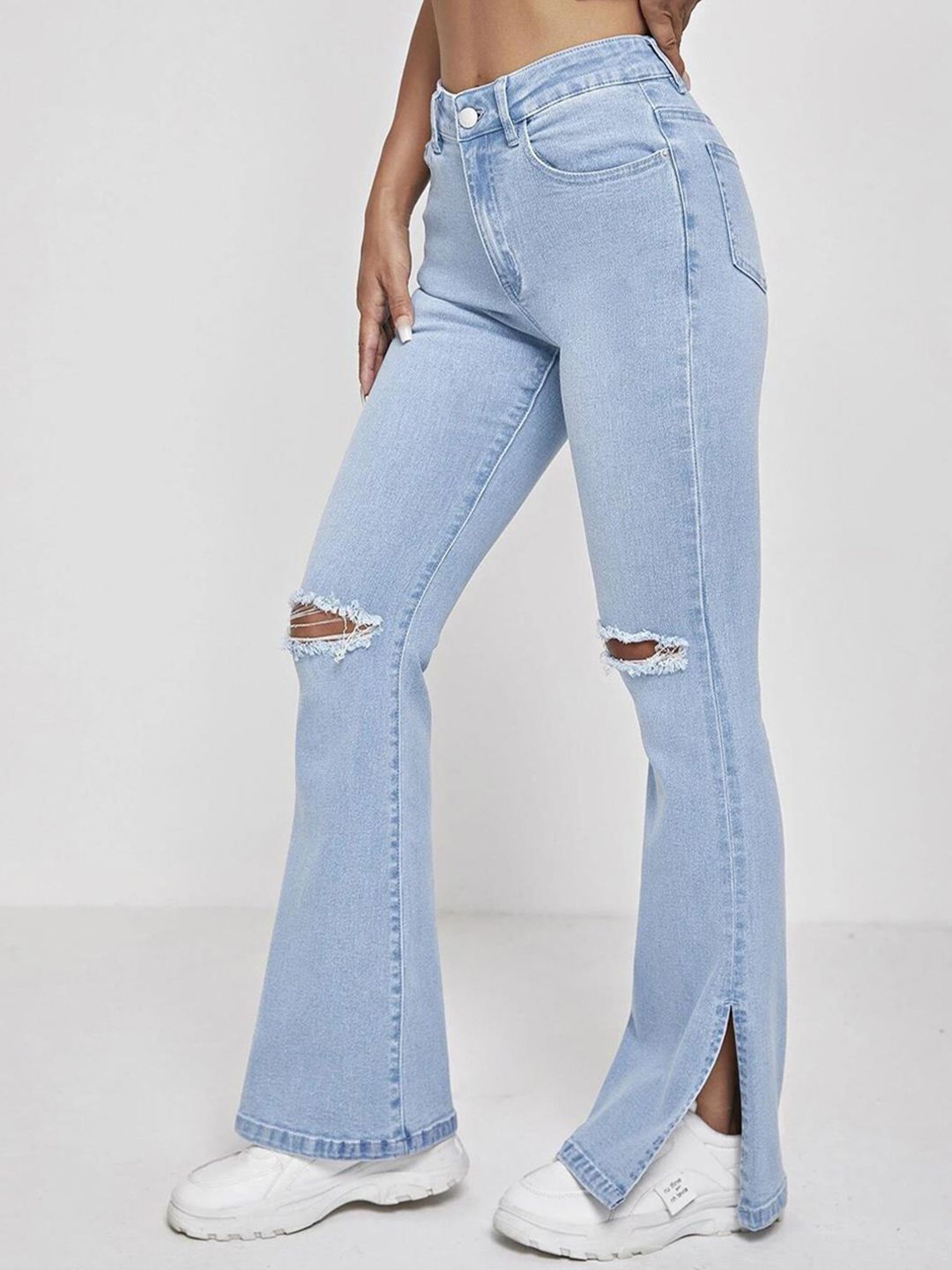 Kotty Women Jean Bootcut High-Rise Slash Knee Stretchable Jeans