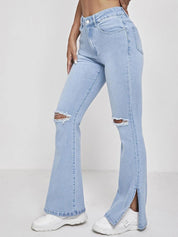 Kotty Women Jean Bootcut High-Rise Slash Knee Stretchable Jeans