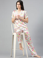 Kotty Floral Printed Satin Night Suit