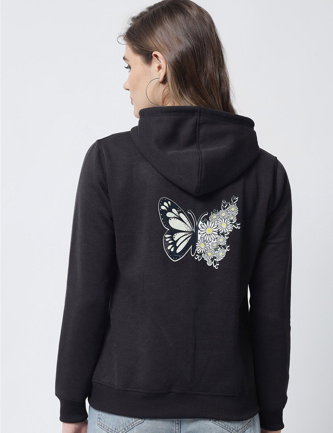 Kotty Women Black Hooded Fleece Sweatshirt