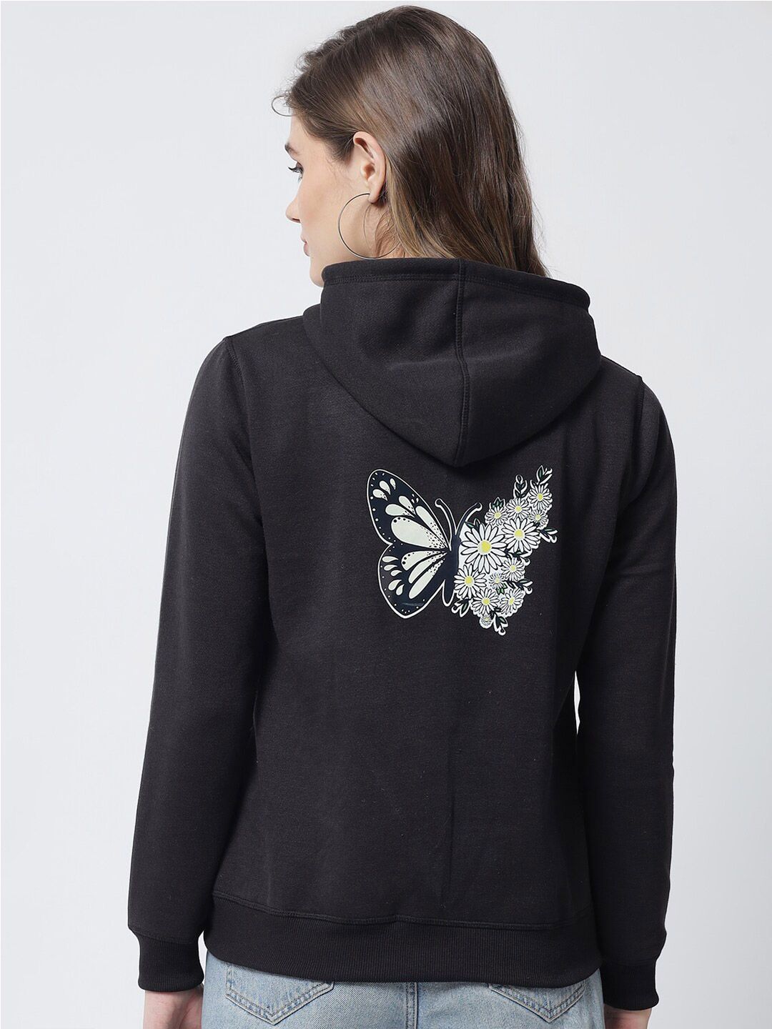 Kotty Women Black Hooded Fleece Sweatshirt