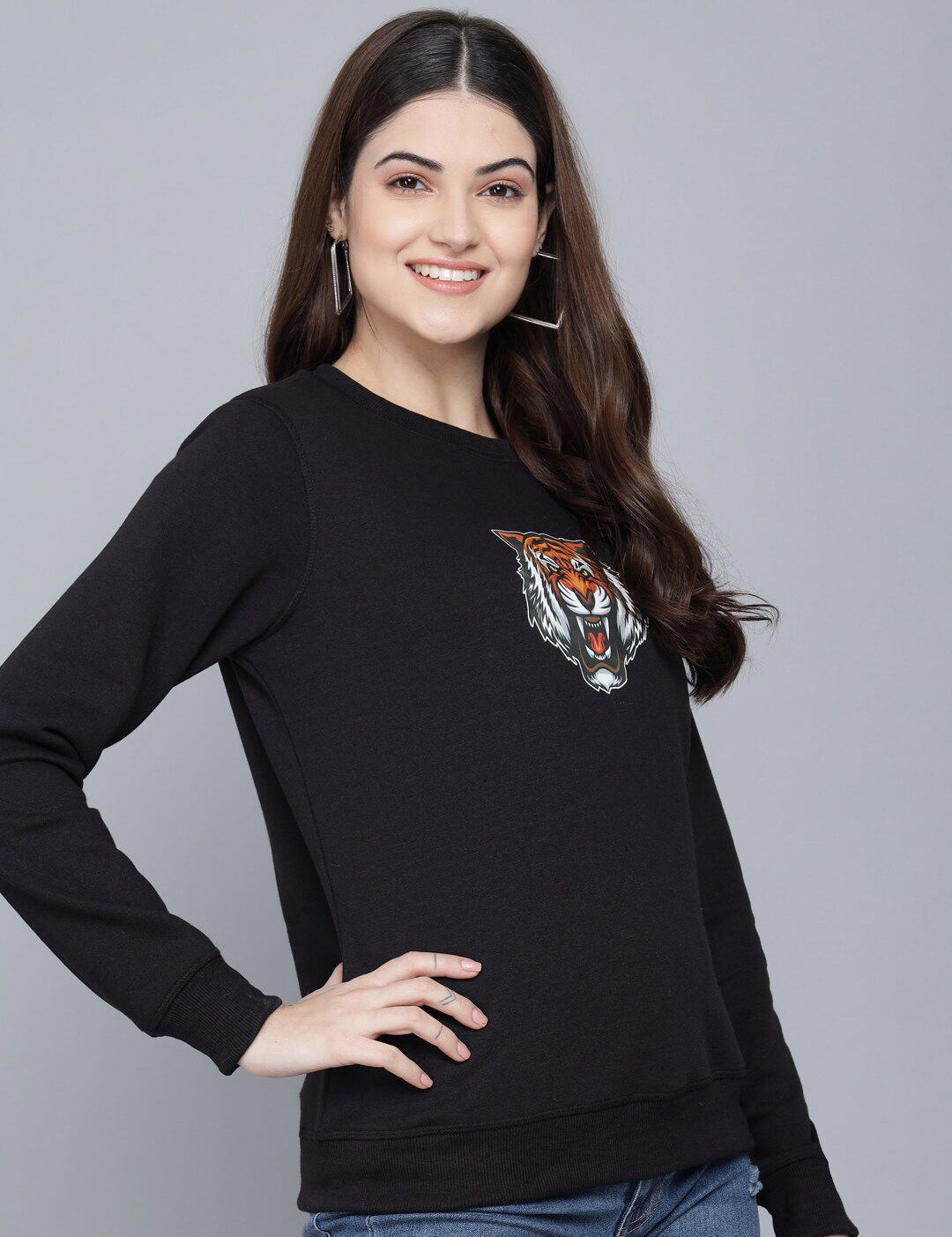 Kotty Women Black Tiger Printed Sweatshirt