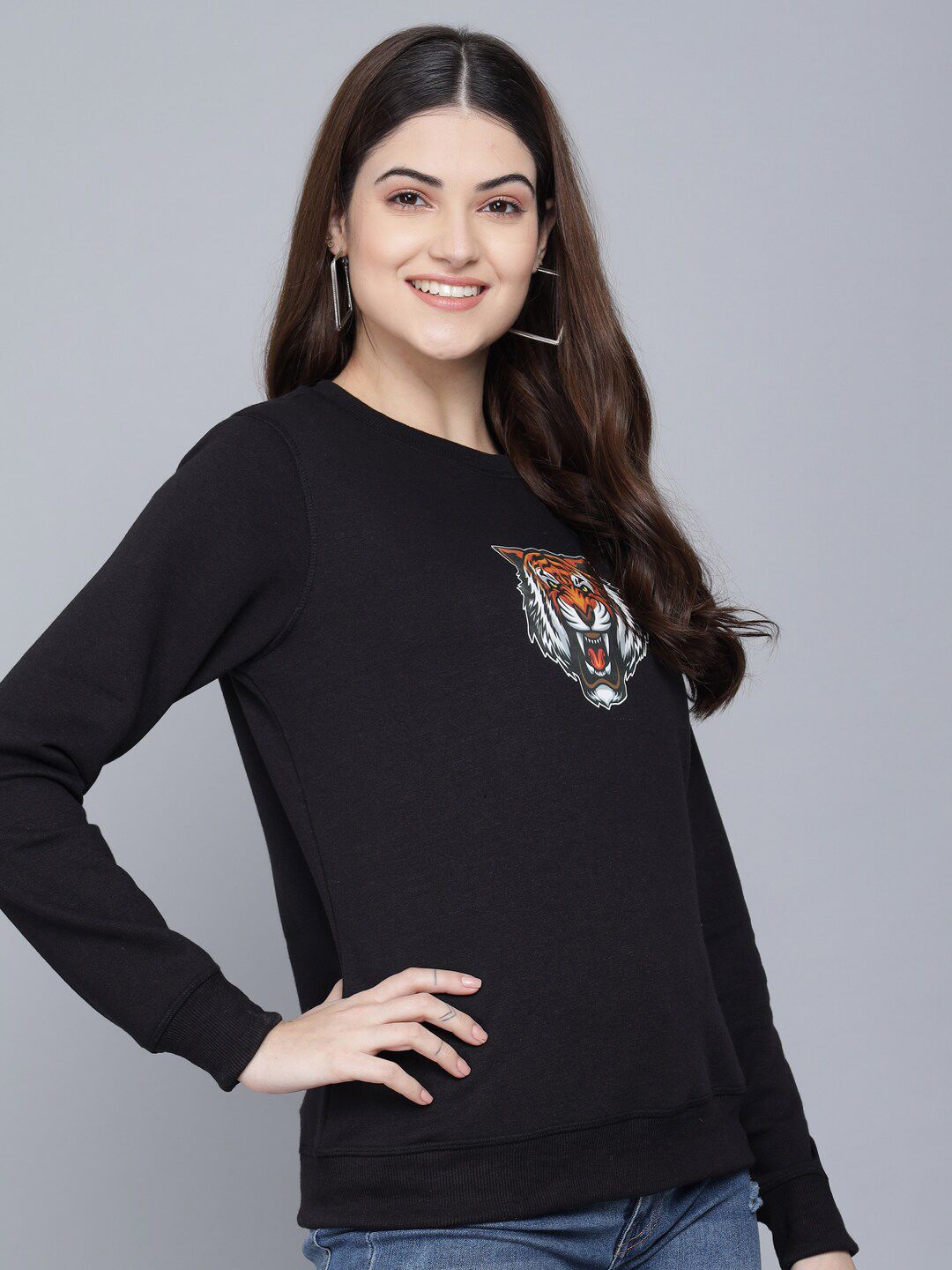 Kotty Women Black Tiger Printed Sweatshirt