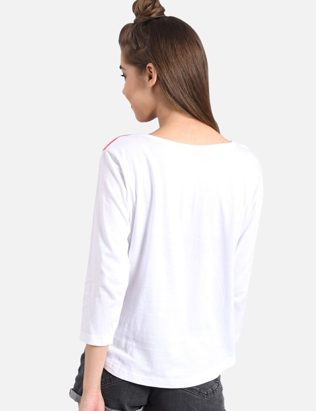Kotty Women White & Red Colourblocked Round Neck T-shirt