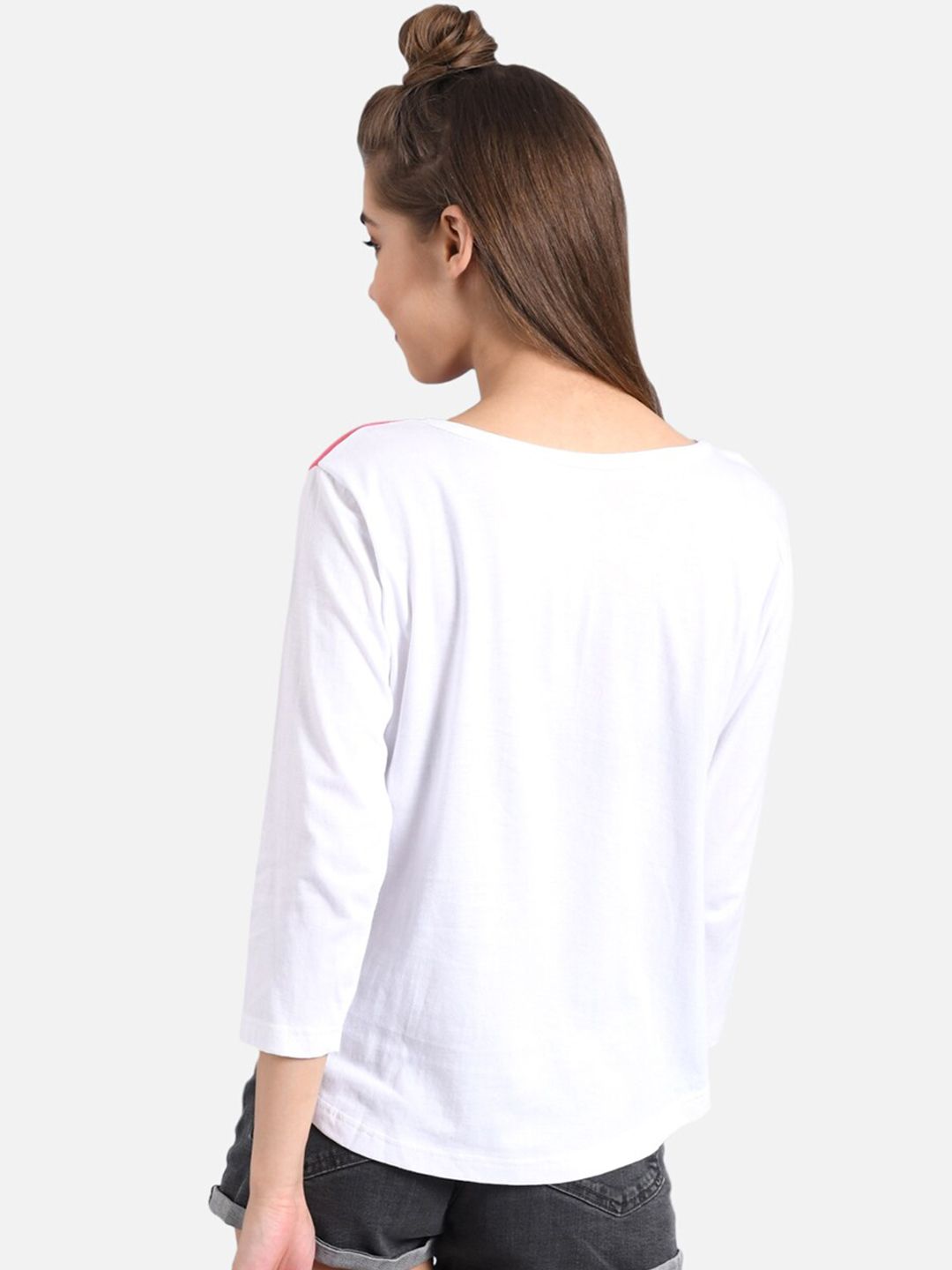 Kotty Women White & Red Colourblocked Round Neck T-shirt