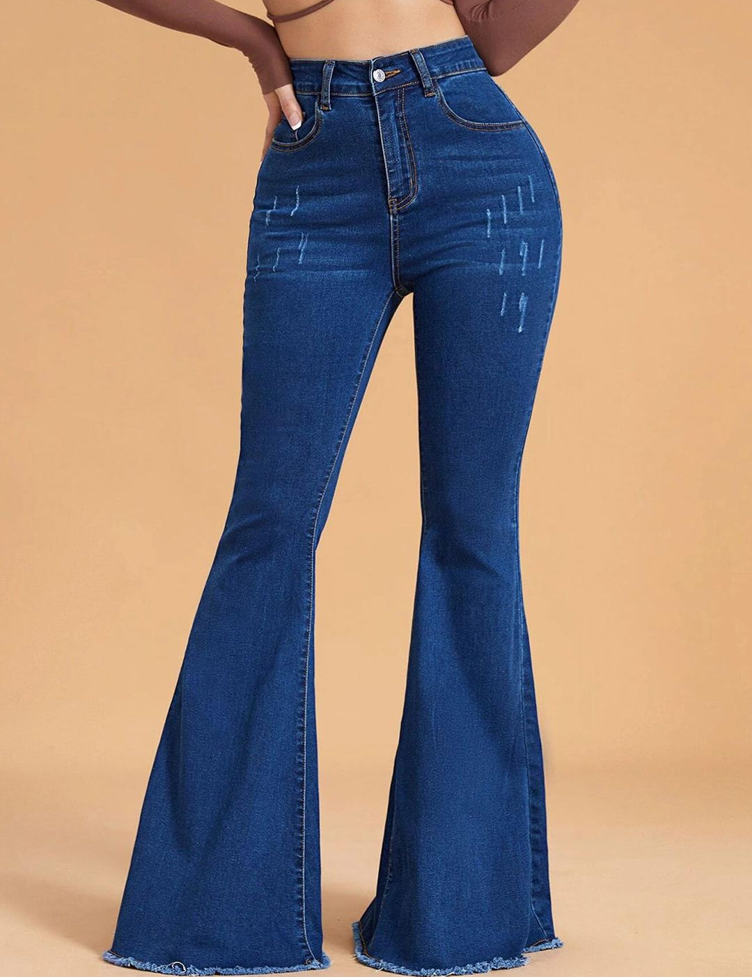 Kotty Women Flared High-Rise Low Distress Stretchable Jeans