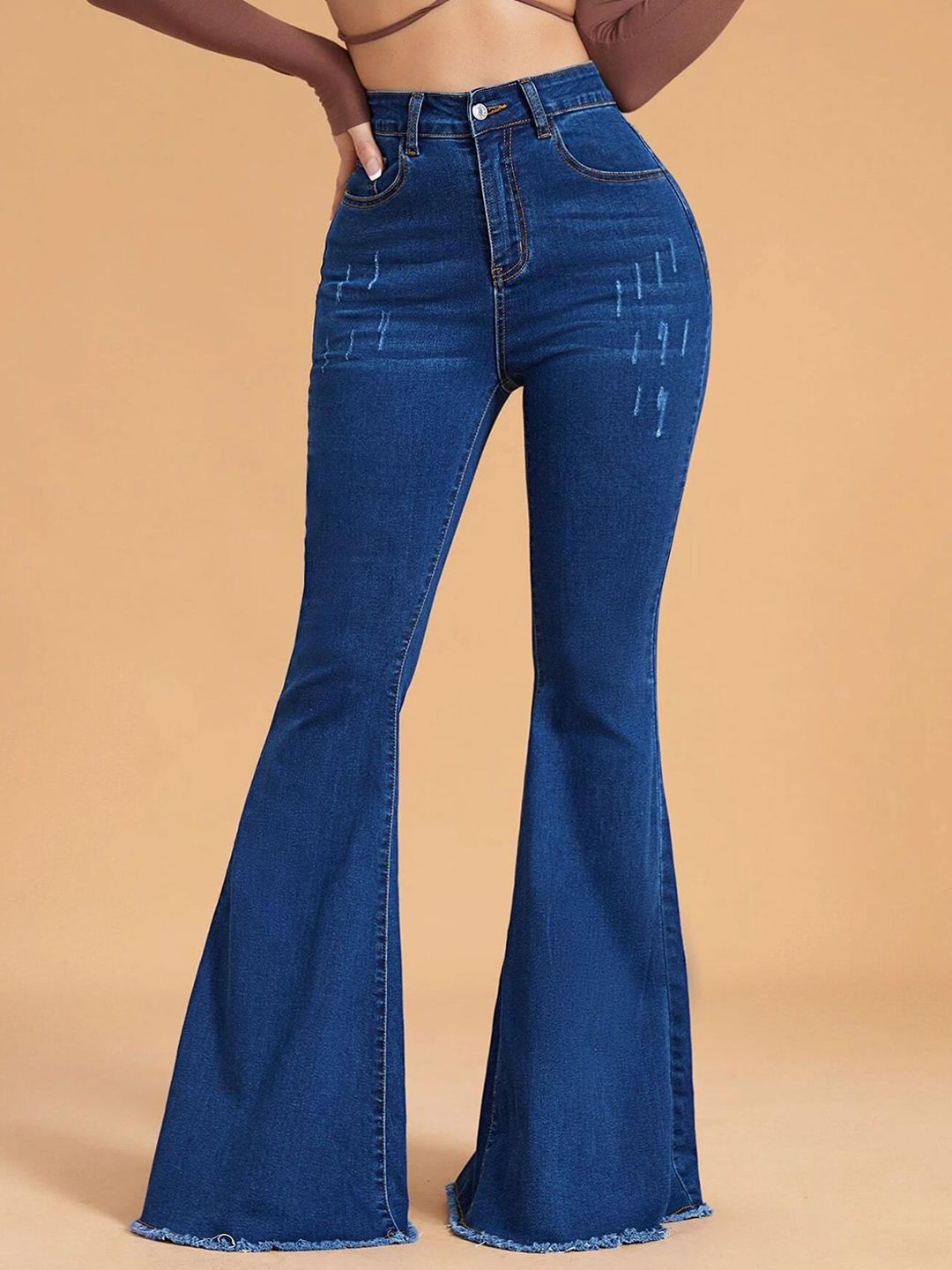 Kotty Women Flared High-Rise Low Distress Stretchable Jeans