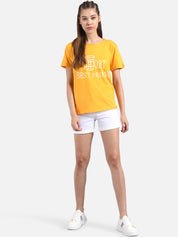 Kotty Women Yellow Printed Round Neck T-shirt
