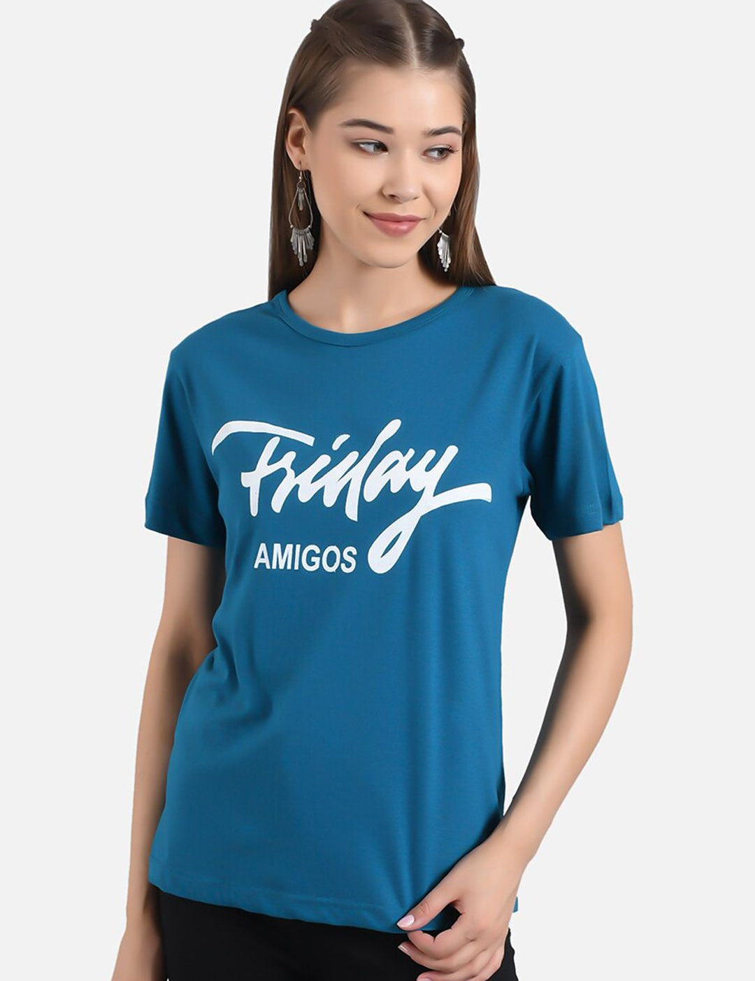 Kotty Women Blue Colourblocked Round Neck T-shirt