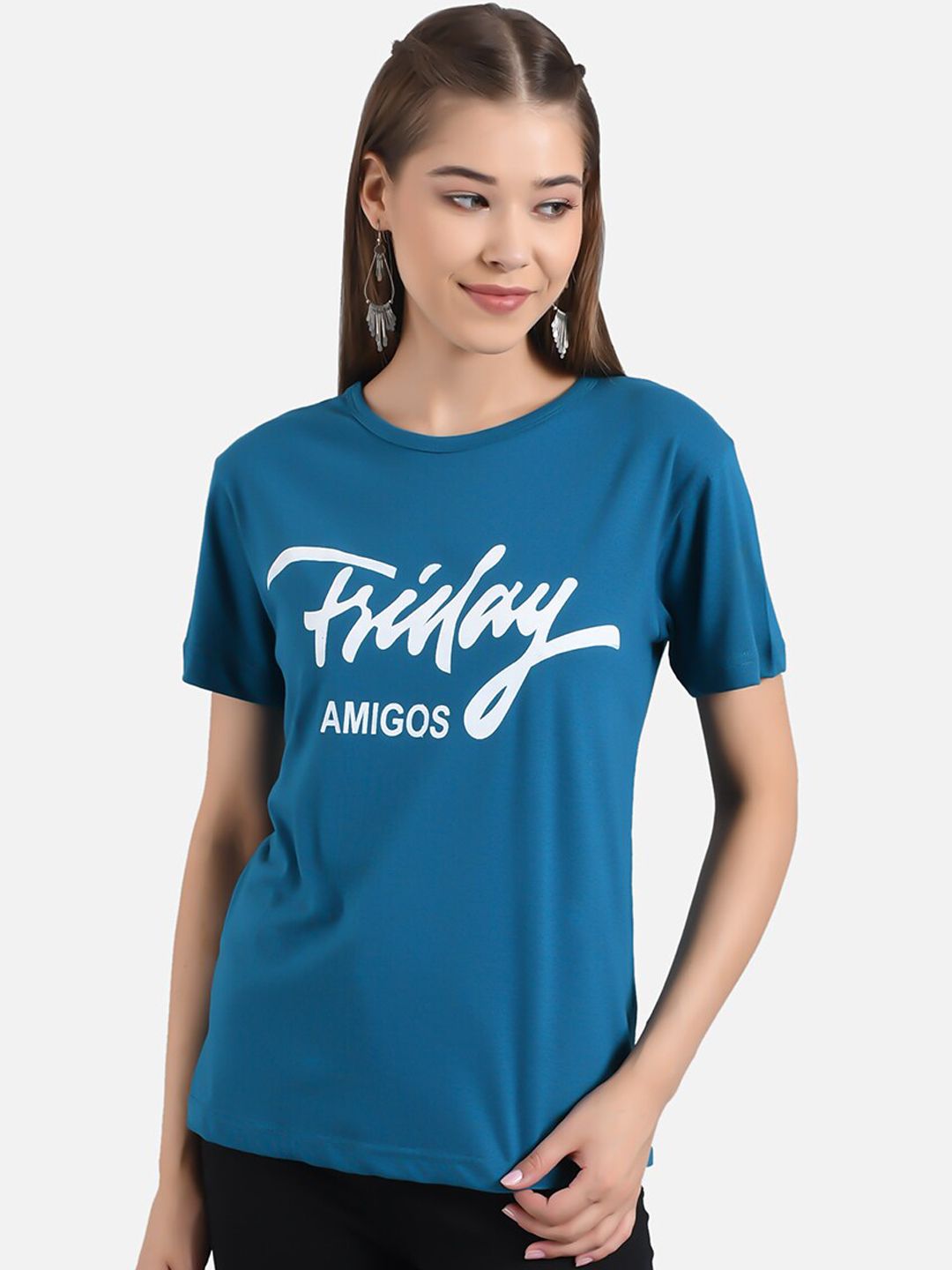 Kotty Women Blue Colourblocked Round Neck T-shirt