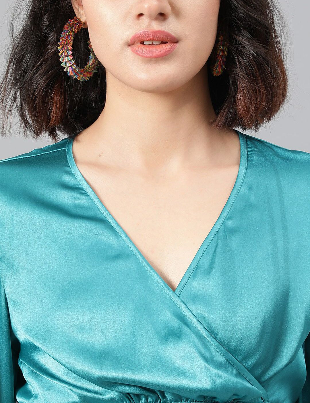 Kotty Satin Puff Sleeve Wrap Crop Top