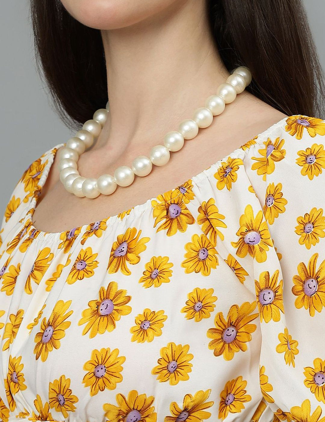 Kotty Women Floral Printed Puff Sleeve Crop Top