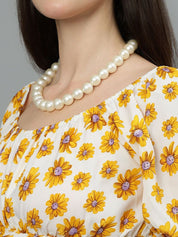 Kotty Women Floral Printed Puff Sleeve Crop Top