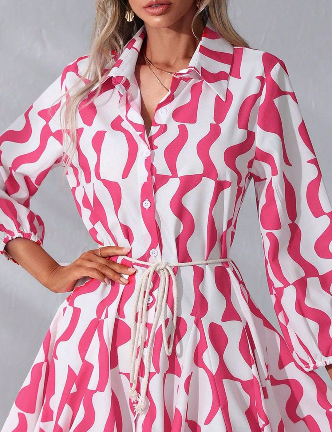 Kotty Graphic Printed Shirt Collar Fit & Flare Dress