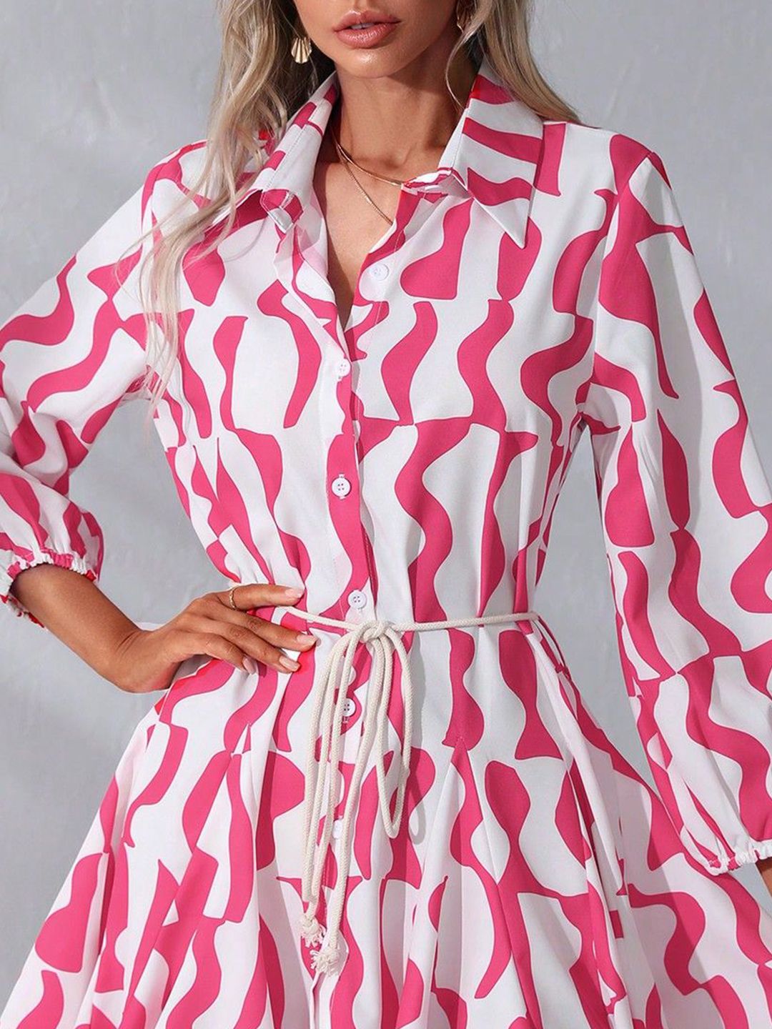 Kotty Graphic Printed Shirt Collar Fit & Flare Dress