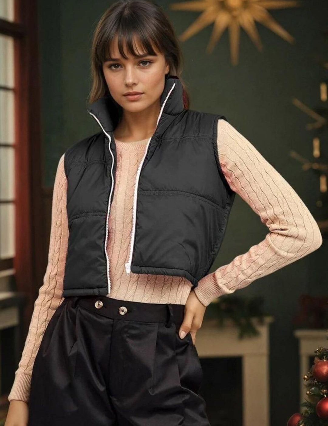 Kotty Women Stand Collar Solid Lightweight Gilet Jacket