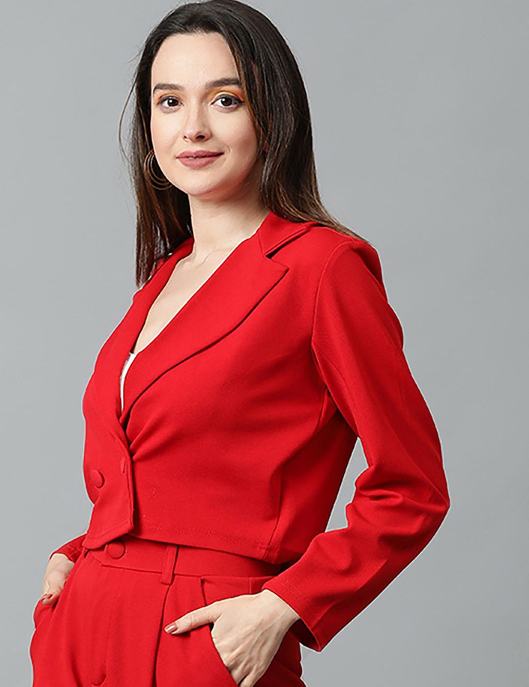 KOTTY Basics Women Double Breasted Crop Blazer