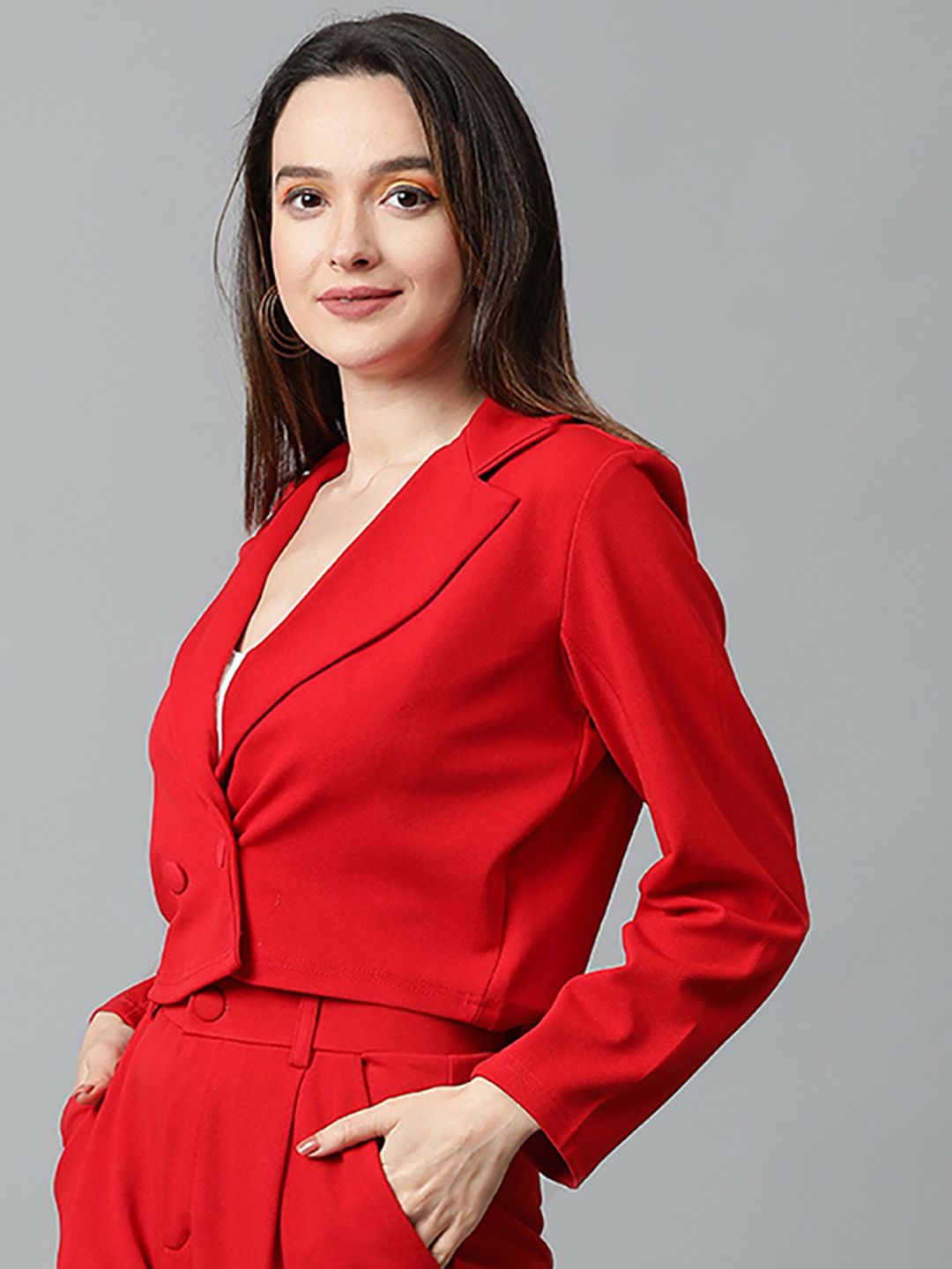 KOTTY Basics Women Double Breasted Crop Blazer