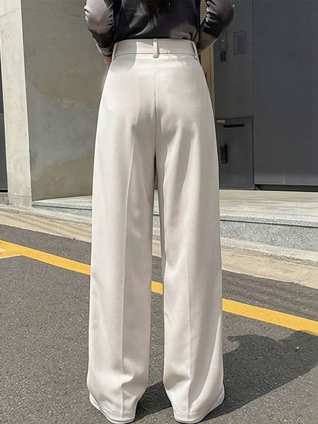 White Relaxed Fit High-Rise Trousers for Women | Kotty