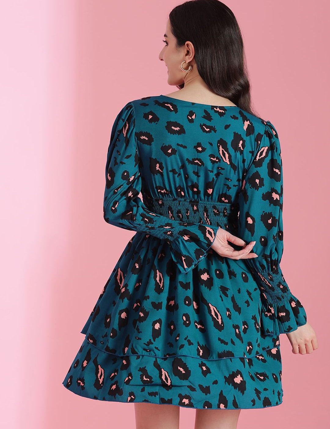 Kotty Women Printed Puff Sleeves Fit & Flare Dress