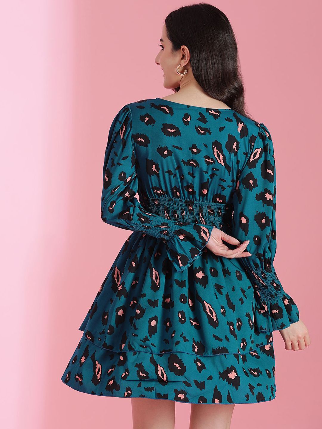 Kotty Women Printed Puff Sleeves Fit & Flare Dress