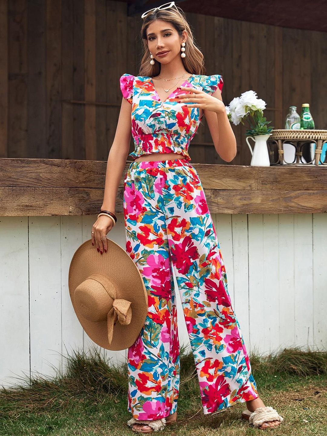 Kotty Floral Printed Top With Trouser 