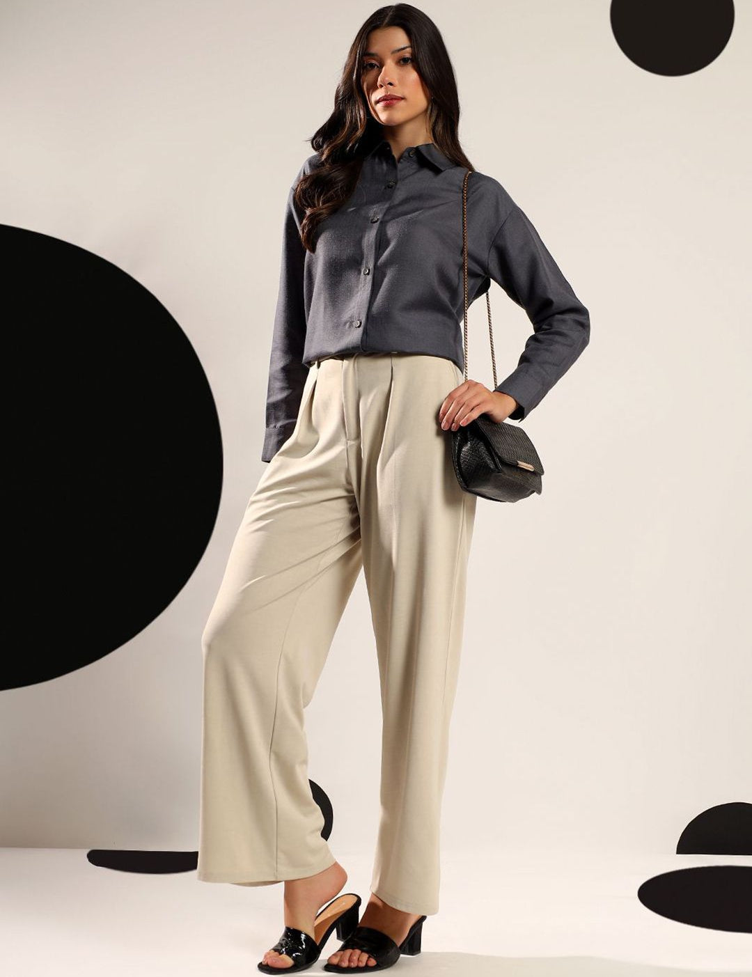 Kotty Women Relaxed Fit Solid Spread Collar Cotton Casual Shirt