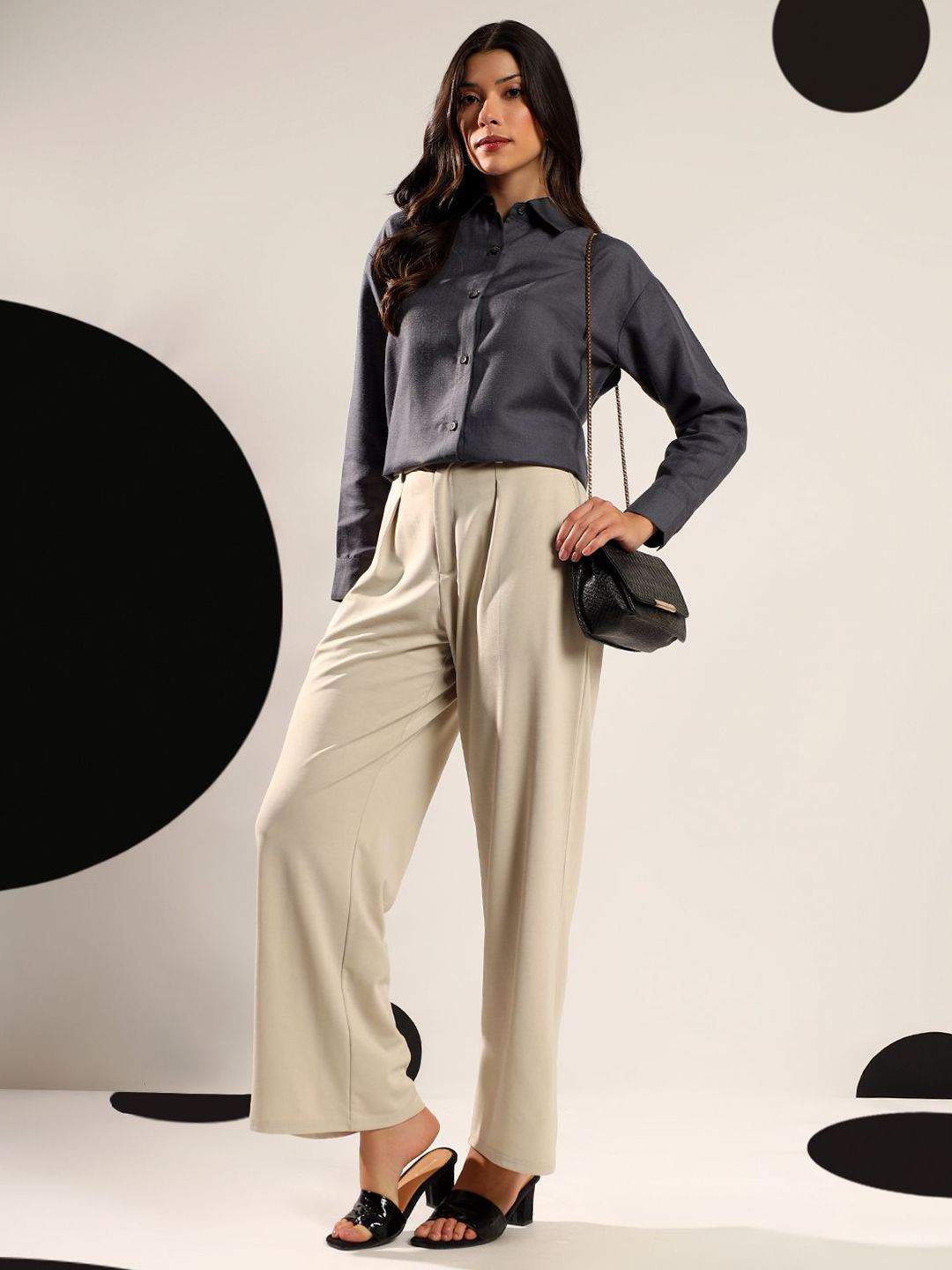 Kotty Women Relaxed Fit Solid Spread Collar Cotton Casual Shirt