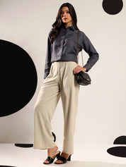 Kotty Women Relaxed Fit Solid Spread Collar Cotton Casual Shirt