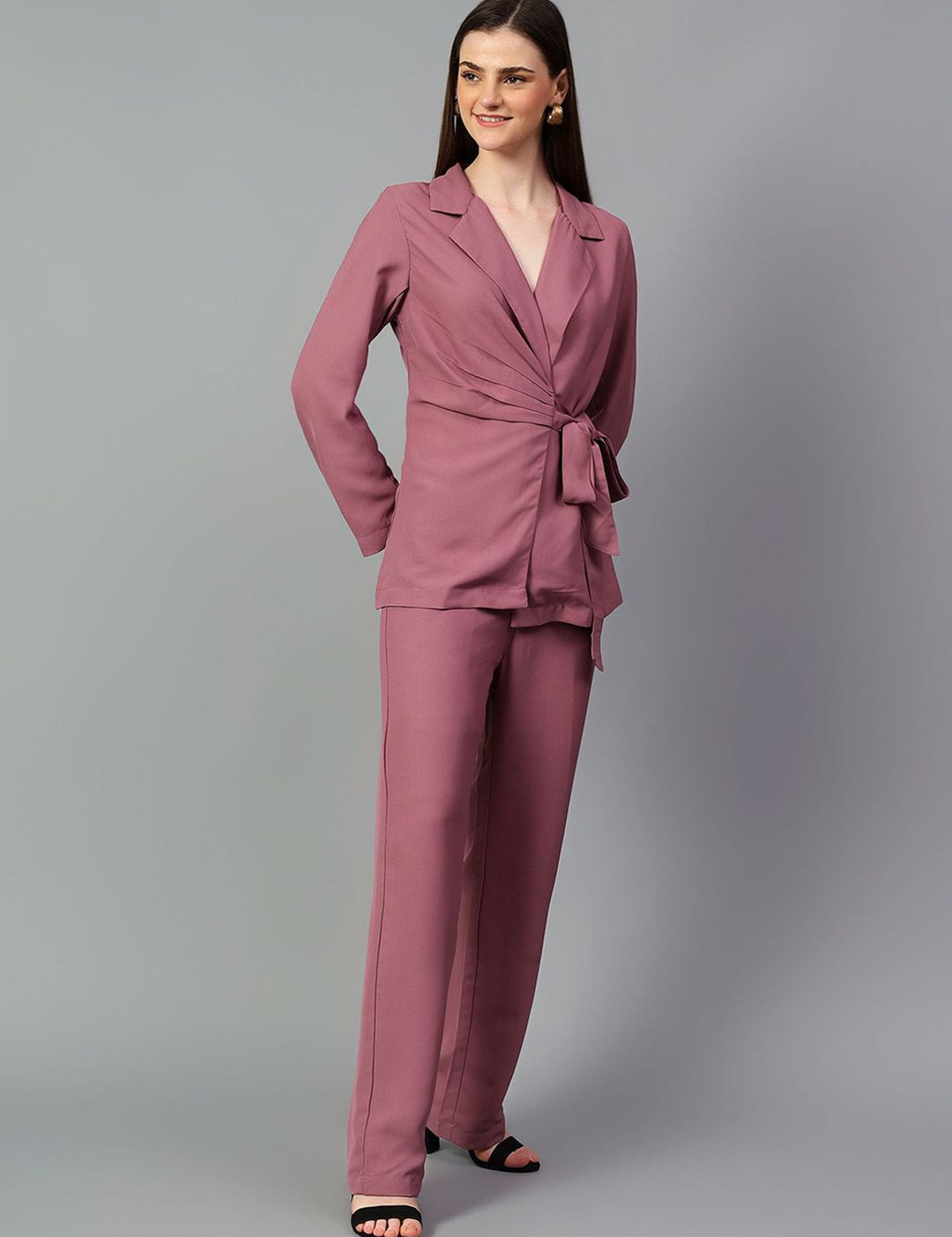 Kotty Purple V-Neck Long Sleeves Coat & Trouser