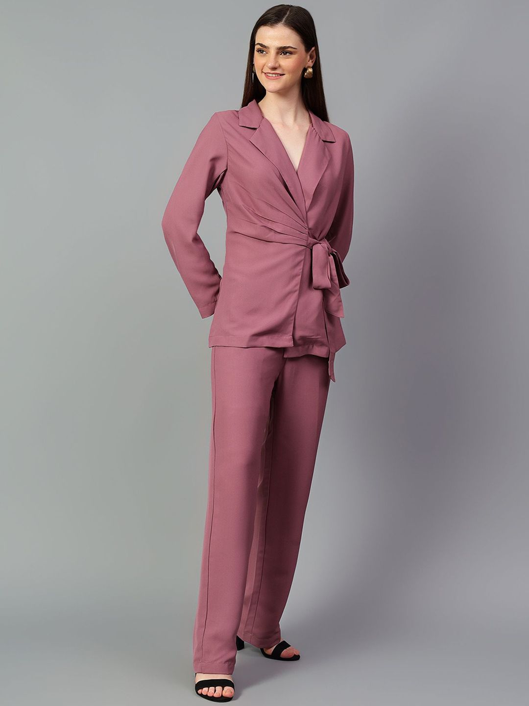 Kotty Purple V-Neck Long Sleeves Coat & Trouser