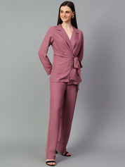 Kotty Purple V-Neck Long Sleeves Coat & Trouser