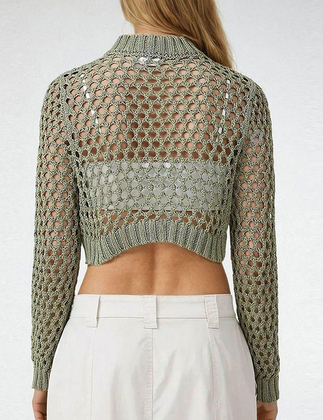 Kotty Women Long Sleeves Round Neck Crop Pullover Sweater