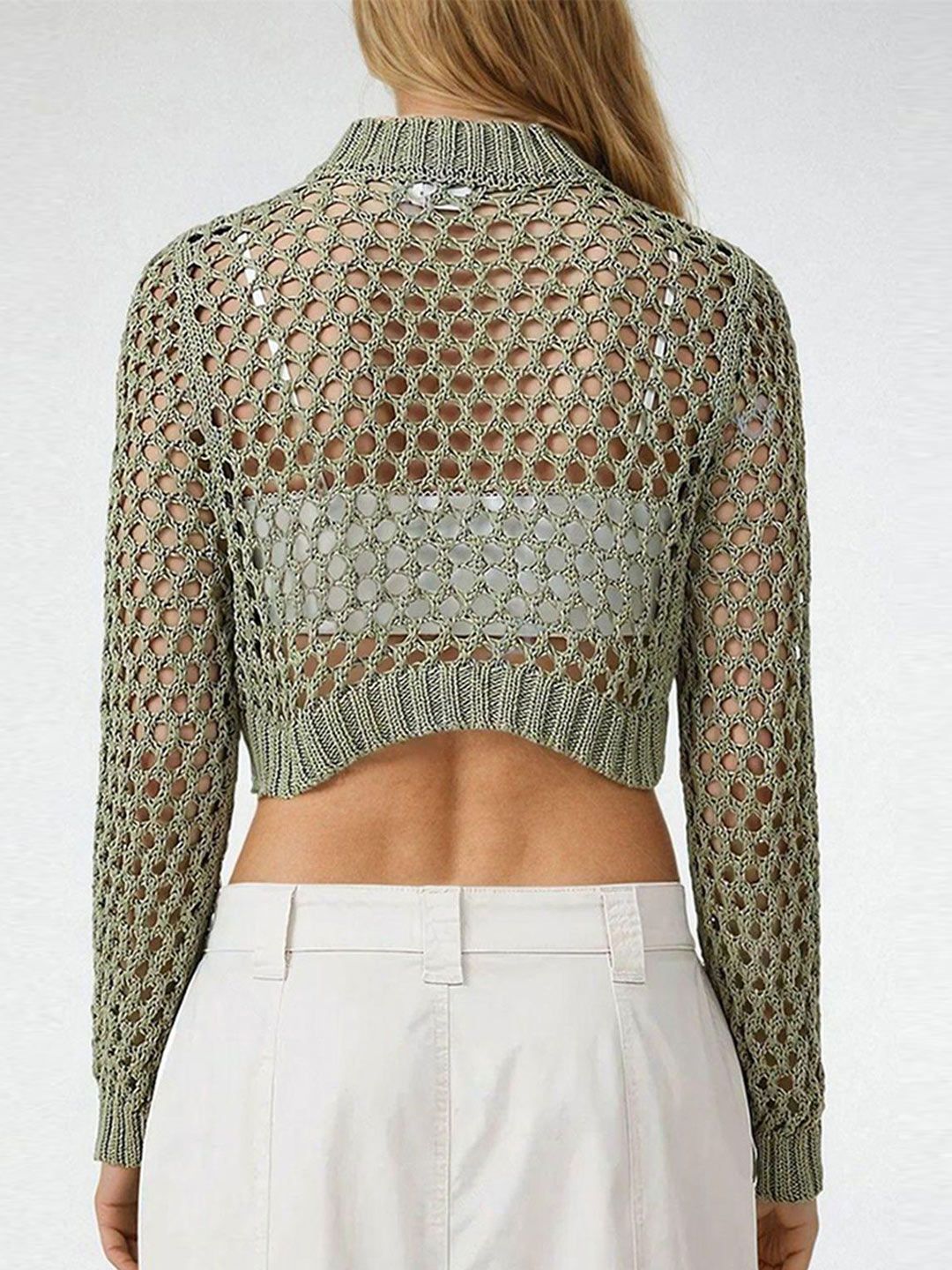 Kotty Women Long Sleeves Round Neck Crop Pullover Sweater