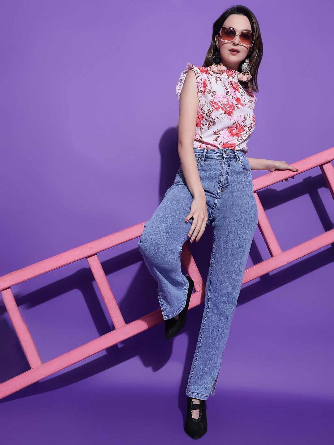 Kotty Women Floral Printed High Neck  Top